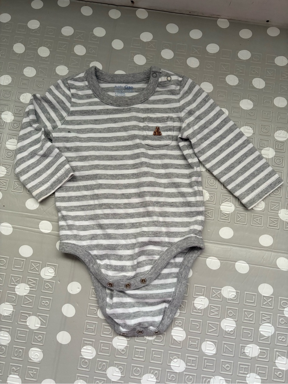 GAP Gray & White Striped Long Sleeve Baby One-Piece